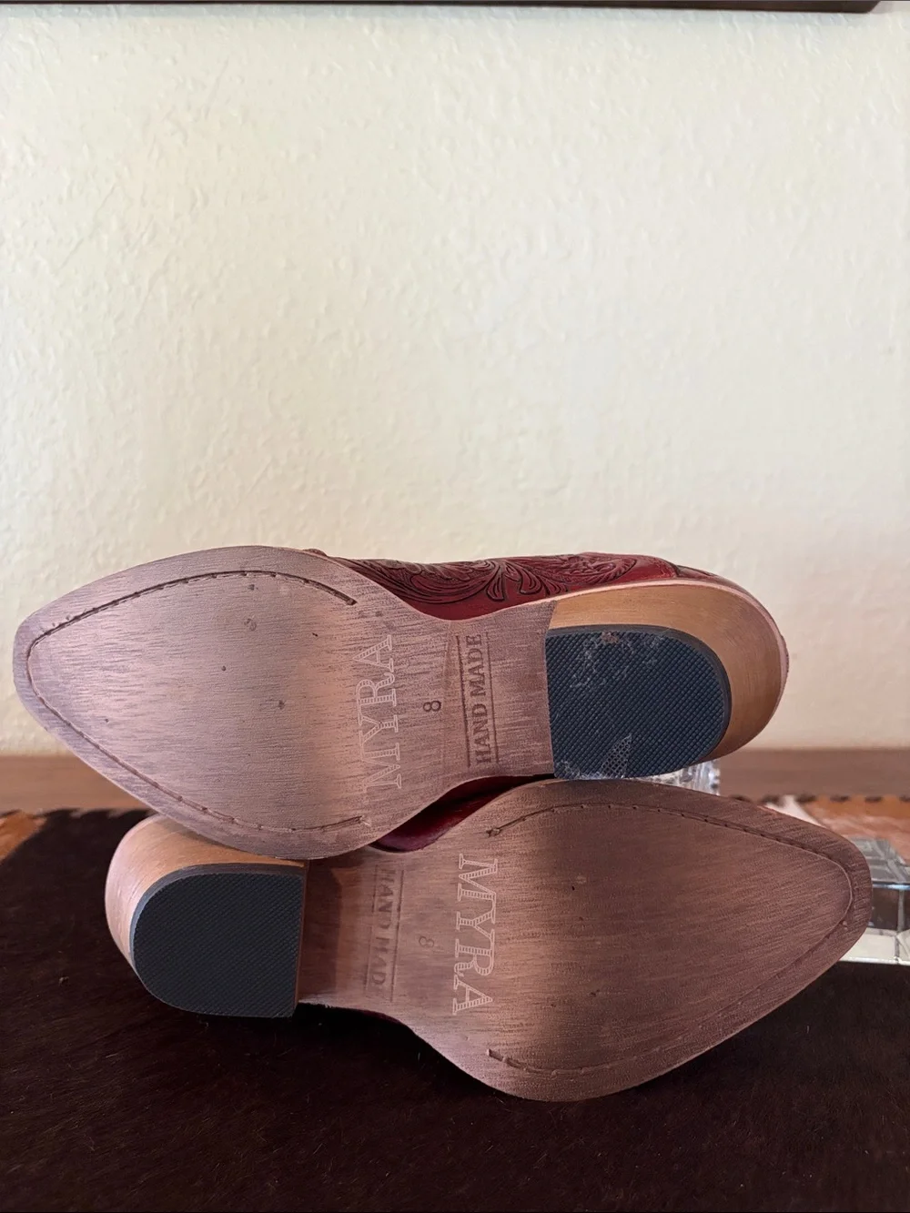 Myra Bag Red Tooled Floral Leather Ankle Booties - Picture 11 of 12